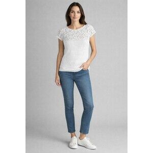 Jones New York Sport White Open Knit Sweater Small 100% Cotton Crochet Top